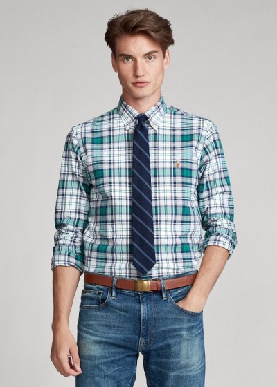 Camisa Oxford Polo Ralph Lauren Hombre Grises / Verdes Multicolor - Classic Fit Plaid - WXJCO6318